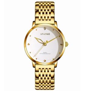 Relojes de pulsera dorados de cuarzo de marca personalizada para mujer, reloj de pulsera para mujer, banda de acero inoxidable de lujo de alta calidad