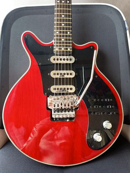 China Made Brian May Clear Red Guitar Black Pickguard 3 pastillas Signature Tremolo Bridge 24 trastes Double Vibrato