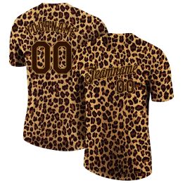 Aangepast bruin bruin oud goud 3D-patroonontwerp Leopard Performance T-shirt