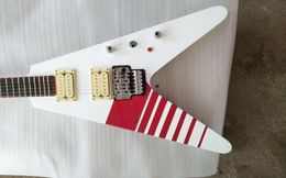 Custom Buckethead KFC White Flying V Guitarra eléctrica Floyd Rose Tremolo Bridge Tuerca de bloqueo Botón KillSwitch rojo Cuello rojo Bind9430324