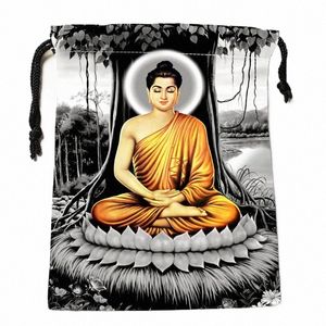 Sacs à cordon personnalisés Bouddha Sacs cadeaux imprimés 18 * 22 cm Pochette de voyage Vêtements de rangement Sac à main Sac de maquillage 55Tn #