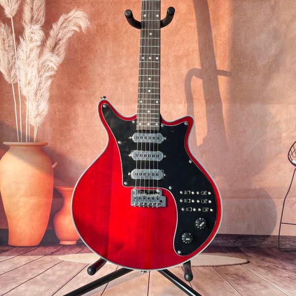 Custom Burns Brian May Guitarra eléctrica personalizada Cuerpo de caoba Transparente Red Ebony Pickguard SSS Pickups