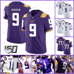 Custom Burreaux 9 Burrow Football Jersey Tyrann Mathieu Odell Beckham Jr. Delpit Derrius Guice Justin Jefferson Roxo Costurado Homens Mulheres Crianças Meninos 150º