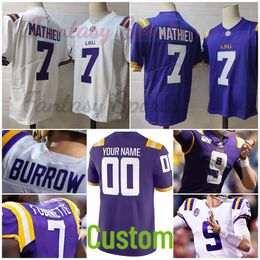 Aangepaste Burreaux LSU Tigers Burrow Jersey 2 Justin Jefferson Odell Beckham Jr. Tryann Mathieu Derrius Guice Patrick Peterson Perkins Jr Chase paars wit heren kinderen