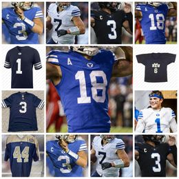 Custom BYU Cougars Brigham Young voetbalshirt Jaren Hall Zach Wilson Christopher Brooks Keanu Hill Steve Young Ben Bywater Kody Epps Any Name Number