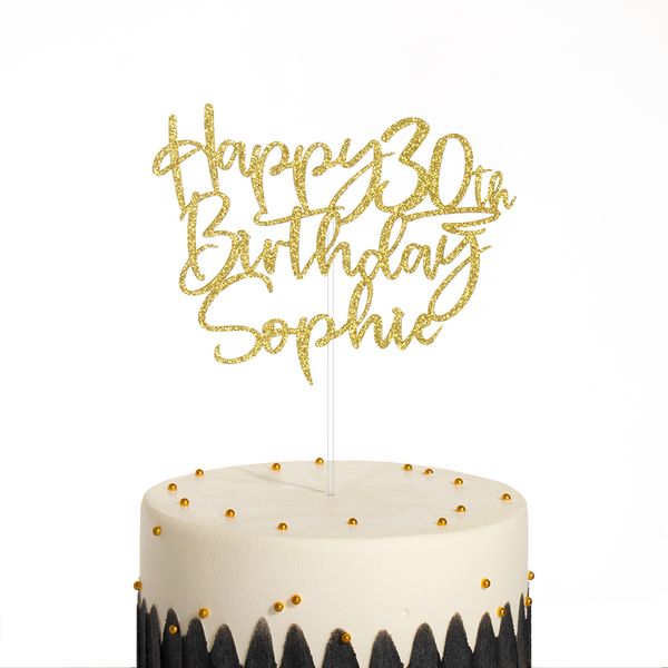 Topper de pastel personalizado Diseño personalizado Glitter Paper Cumpleaños Toppers personalizados su propio nombre y edad feliz cumpleaños Cakedecoration