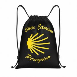 Personnalisé Camino De Santiago Scallop Shell Sacs à dos à cordon léger Peregrino Gym Sports Sackpack Sacs pour boutique r8gN #