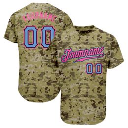 Camo Camo Light Blue-Rose Authentique Salut à Service Baseball Jersey Iuiuo