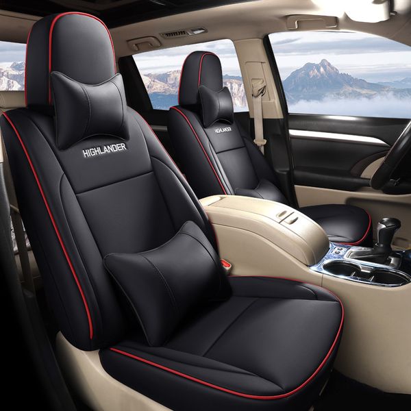 Fundas de asiento de coche personalizadas para Toyota Highlander 2015 2016 2017 2018 asiento de cuero PU especial soporte para cabeza y cuello almohada cintura conjunto