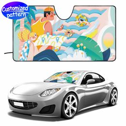 Parasol personalizado para parabrisas de automóvil, patrón HD, liviano, portátil, protección UV, duradero, rendimiento de aislamiento térmico, tela Oxford + espuma + papel de aluminio, 228 g, multicolor