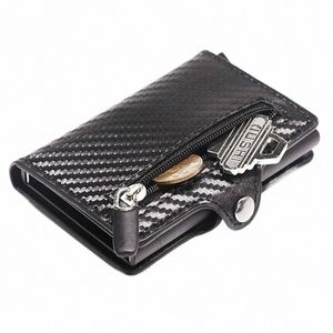 Porte-carte personnalisé Anti-vol Carb Fiber Portefeuille Hommes Titulaire de la carte de crédit Zipper Coins Pocket Wallet RFID Card Case Mey Clips b2TB #