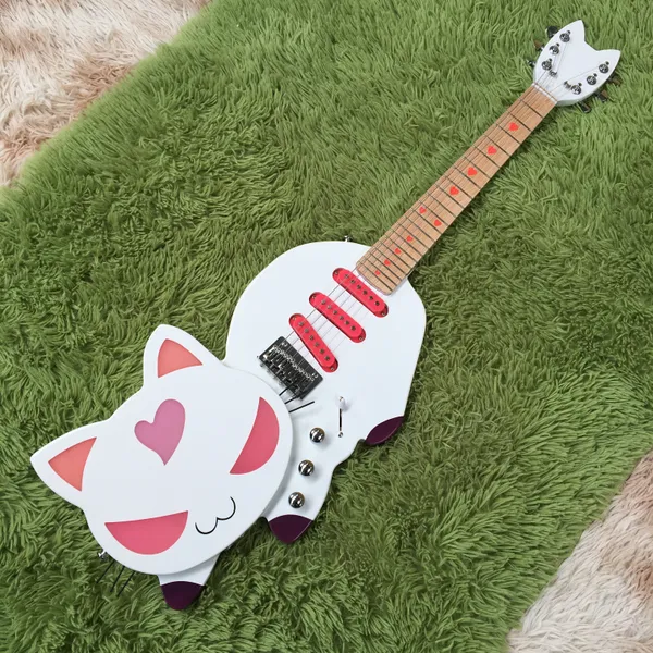 Guitare électrique Cat personnalisée Blanc dans SSS Pink Pickups Ship gratuit