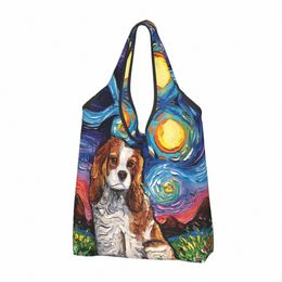 Bolsas personalizadas para tienda de arte con retratos de mascotas Cavalier King Charles Spaniel, bolsas portátiles para mujer de gran capacidad para comestibles, bolsas para compras para perros 5649 #