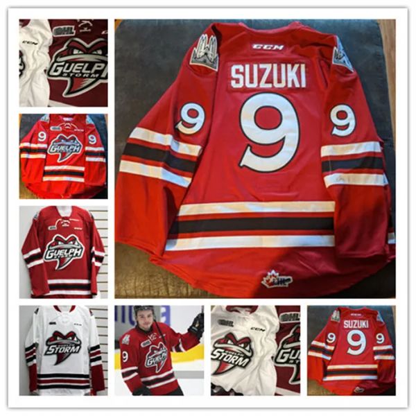 Custom CCM # 9 Nick Suzuki OHL GUELPH STORM Hockey Jerseys Race Vintage # 19 Isaac Ratcliffe # 6 Nate Schnarr # 5 Dmitri Samorukov Jersey Tamaño S 31