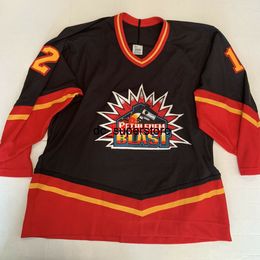 personnalisé CCM BETHLEHEM BLAST BRODÉ / patch NOIR Hockey Jersey Stitch ajouter n'importe quel nom de numéro HOMME KID HOCKEY JERSEYS XS-5XL