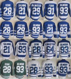 CUSTOM CCM Hockey Rétro 21 Borje Salming Jersey Retraite 64 Stanleycup 29 Felix Potvin 93 Doug Gilmour 29 Mike Palmateer Vintage Classic Blue