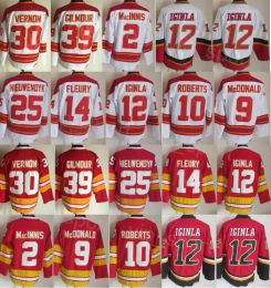 PERSONALIZADO CCM Hockey Retro 25 Joe Nieuwendyk Jersey Retiro 30 Mike Vernon 39 Doug Gilmour 12 Jarome Iginla 2 Al Macinnis 9 Lanny McDonald 10 Ga