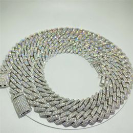 Chaîne personnalisée 18 mm Collier de diamants Baguette Iced Out Hip Hop Sterling Sier 2 Rows Moisanite Cuban Bracelet