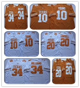Custom Cheap NCAA Vintage Texas Longhorns College Jerseys Football 10 Vince Young 34 Ricky Williams 20 Earl Campbell Jaune Blanc Cousu J