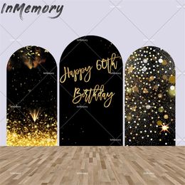 Aangepaste chiara d Wall Covers Zwart en goud Happy 60th Birthday Backdrop Party Decoration Banner Dubbeltide 220614