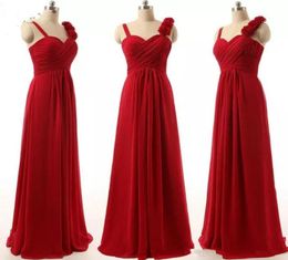 Robes de demoiselle d'honneur rouge personnalisée 2019 A Line Spaghetti Stracles Pleats Long Maid of Honor Evening Wedding Guest Party Gowns Spr8658851