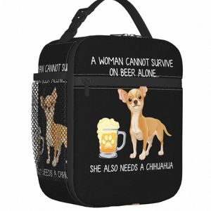 Personnalisé Chihuahua maman et bière drôle chien sac à lunch hommes femmes refroidisseur thermique isolé boîte à lunch pour l'école des étudiants V57C #