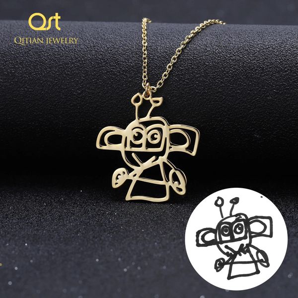 Collier de dessin pour enfants personnalisés Art Child Child Oeuf Colliers graffitis personnalisés Custom Your Design Name Jewelry 240415