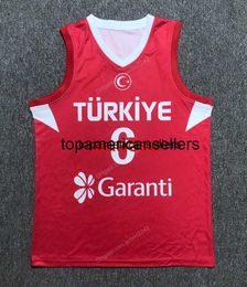 Custom China Cedi Osman #6 Team Turkiye Turkije Basketball Jersey Rode maat S-4XL Elke naam en nummertruien