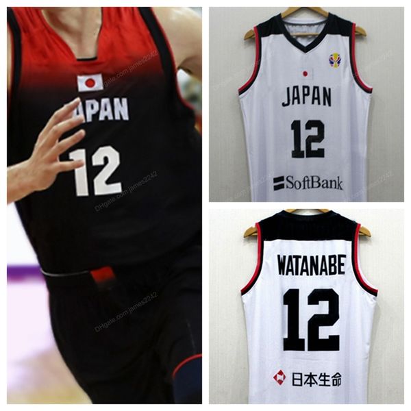 Personnalisé Chine Yuta Watanabe # 12 Team Japan Basketball Jersey Imprimé Blanc Noir Taille S-4XL N'importe quel numéro de nom Maillots de qualité supérieure