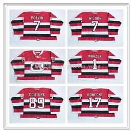 Personalizado CHL Ottawa 67S Jersey Hockey 1 Petr Mrazek 17 Travis Konecny 89 Logan Couture 7 Potvin Wilson Cosido OHL CCM Hockey Jerseys Rojo 34