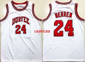 Custom Chris Herren #24 Durfee High School Basketball Jersey gestikte witte maat S-4XL Elke naam en nummertruien