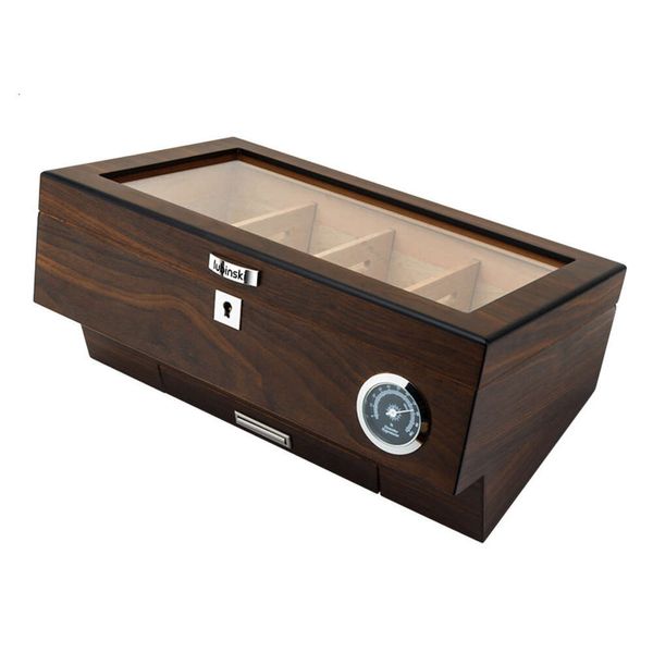 Boîte de grande capacité à cigares personnalisée Humidor Armoret Glass Top avec hygromètre Humidificateur pour la maison avec accessoires de cigares