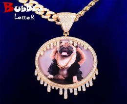 Colgante de medallones de goteo Po circular personalizado con espalda sólida para hombres, collar de Hip Hop, joyería de roca de circón cúbico 268s1540149