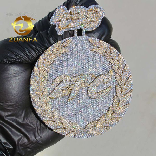 Pendentif en diamant Moissanite VVS plaqué or en argent sterling avec cercle personnalisé