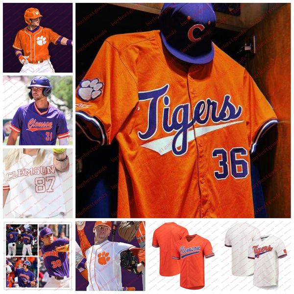 Jersey de béisbol personalizado de los Tigres de Clemson Spencer Strider Khalil Greene Monte Lee Brad Miller Steve Wilkerson Dominic Leone Clemson Jerseys