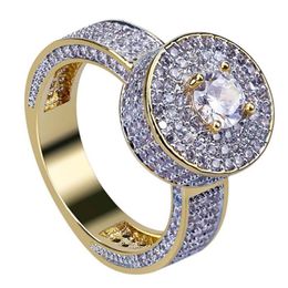 Cluster personnalisé Gold CZ Ring Micro Pave Cubic Zirconia Diamants Simulats Hip Hop Rinds Fashion Mens Gold Anneaux Kvcpv