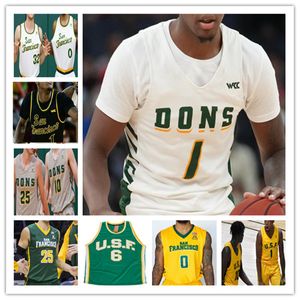 Custom College Basketball San Francisco USF Dons Maillots Jamaree Bouyea Yauhen Massalski Khalil Shabazz Gabe Stefanini Julian Rishwain Bill Russell Josh Kunen 4XL