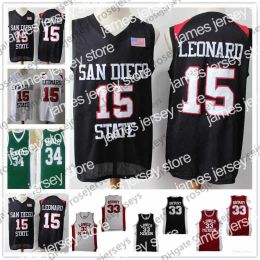 AANGEPASTE College Basketball draagt NCAA SDSU #15 Leonard Retro Kawhi Jersey Lower Merion #33 Bryant Vintage LA Shirt Leeds 34 Barkley San Diego