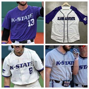 Camiseta de béisbol Custom College Kansas State Wildcats Jaden Parsons Dom Hughes Cadyn Karl Danniel Rivera Orlando Salinas, Jr. todas las camisetas cosidas para hombre y mujer