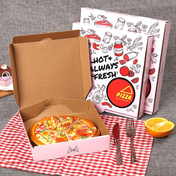 Boîte de papier alimentaire à emporter écologique de qualité alimentaire imprimée en couleur personnalisée boîtes à pizza brunes en papier Kraft A383