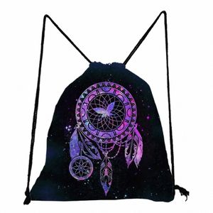 Colorful dreamcatcher hibou imprime femme sac à dos de haute qualité traduit décontracté cordon de poche cadeau de chaussures unisexe sac t1gk #