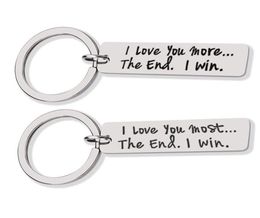 Aangepaste paar sieraden sleutelhanger I LOVE YOU MORE THE END I WIN RVS Charme Keyring Valentijnsdag Cadeau Man Vrouw Gift5863698