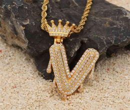 Couronne personnalisée Bail goutte à goutte bulle lettres initiales chaîne colliers pendentif pour hommes femmes couleur or cubique Zircon Hip Hop bijoux 7247382