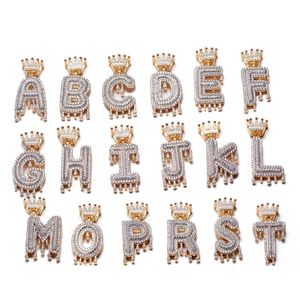 Custom Crown Drip Initialen Bubble Letters Kettingen Hanger Voor Mannen Vrouwen Kubieke Zirkoon Hip Hop Sieraden Met 20inch Touw chain297s