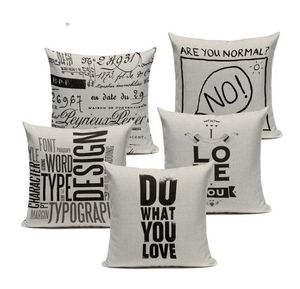 Coussins personnalisés noir blanc élégant lettre housse de coussin oreillers décoratifs pour canapé maison bulle chaise tissé lin jeter oreiller5524876