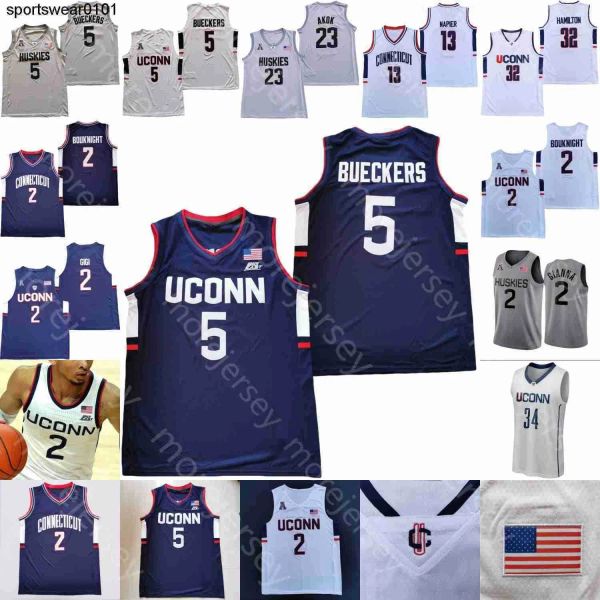 PERSONALIZADO PERSONALIZADO Connecticut UConn Huskies Camiseta de baloncesto NCAA College Paige Bueckers Tyler Polley Andre Jackson Adama Sanogo Jalen Gaffney