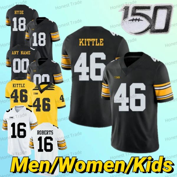 CUSTOM Personnalisé Iowa Hawkeyes College Football Jersey 46 George Kittle 14 Desmond King Caleb Shudak 15 Tyler Goodson 7 Spencer Petras Noir Wh