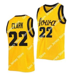 PERSONALIZADO PERSONALIZADO NCAA Iowa Hawkeyes Basketball Jersey 22 Caitlin Clark Tamaño universitario Juventud Adulto Blanco Amarillo Redondo Collor