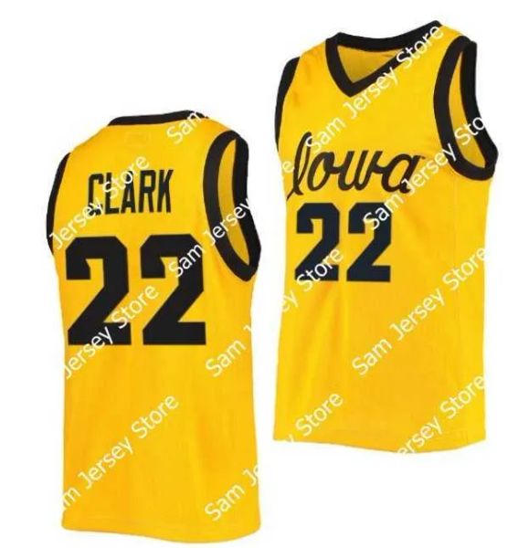 CUSTOM CUSTOM NCAA Iowa Hawkeyes Basketball Jersey 22 Caitlin Clark College Taille Jeune Adulte Blanc Jaune Col rond