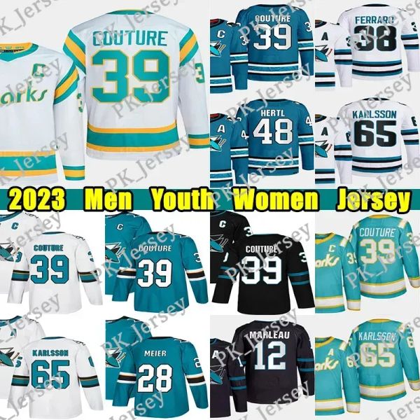 CUSTOM Personnalisé San Jose''Sharks''Logan Couture Reverse Maillot de hockey rétro 48 Tomas Hertl 28 Timo Meier Erik Karlsson Bonino Brent Burns St